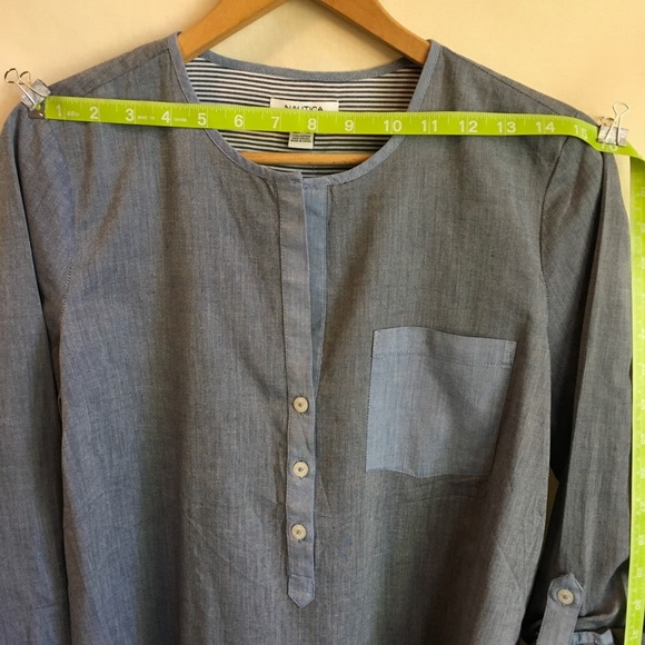Nautica New With Tags Tunic Sz Small Blue Cotton Half Button Front - Picture 4 of 5